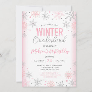 Winter Onederland Snöflingor Första födelsedag Inbjudningar