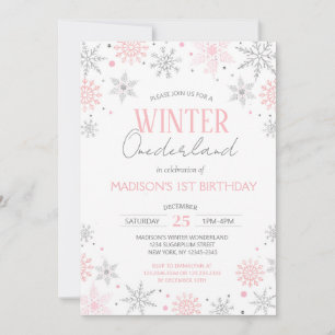 Winter Onederland Snöflingor Första födelsedag Inbjudningar