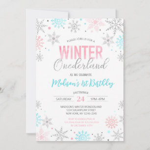 Winter Onederland Snöflingor Första födelsedag Inbjudningar