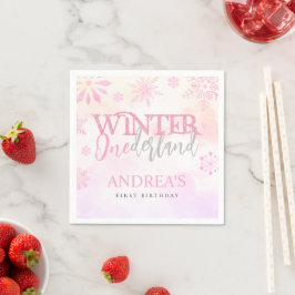 Winter ONEderland Snöflingor Girl 1:a födelsedagen Pappersservett