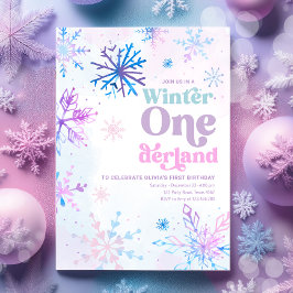 Winter Onederland Snöflingor Girl First Birthday Inbjudningar