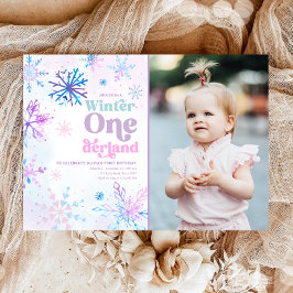 Winter Onederland Snöflingor Girl First Birthday Inbjudningar