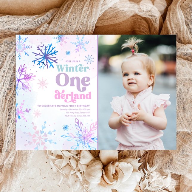 Winter Onederland Snöflingor Girl First Birthday Inbjudningar (Skapare uppladdad)