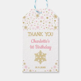 Winter ONEderland Snöflingor Rosa Guld Birthday Presentetikett