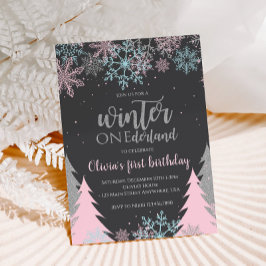 Winter Onederland Snöflingor Träd Inbjudningar