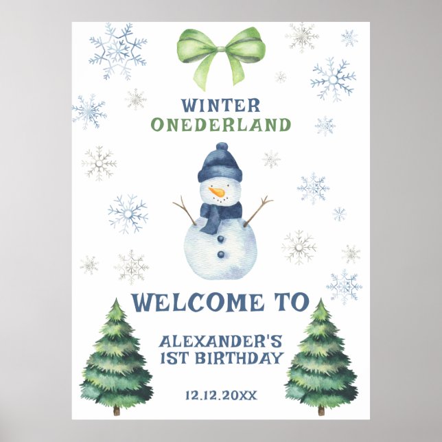 Winter Onederland Snögubbe 1:a födelsedag Poster (Framsidan)