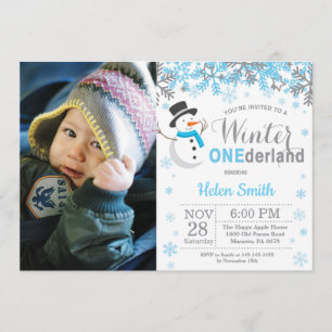 Winter Onederland Snögubbe Boy 1:a födelsedagen Inbjudningar