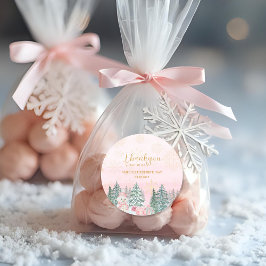 Winter ONEderland Snögubbe Girl Birthday Rosa Runt Klistermärke