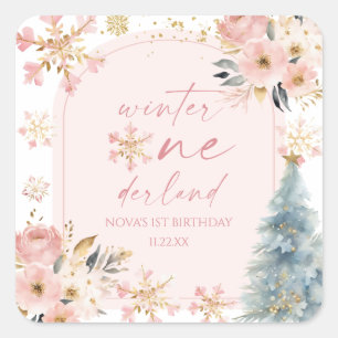 Winter Onederland Snowflake 1st Birthday Party Fyrkantigt Klistermärke