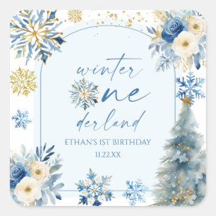 Winter Onederland Snowflake 1st Birthday Party Fyrkantigt Klistermärke