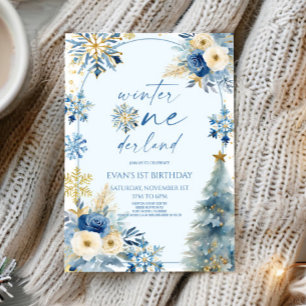 Winter Onederland Snowflake 1st Birthday Party Inbjudningar