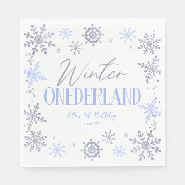 Winter ONEderland Snowflake 1st Birthday Party Pappersservett (Framsidan)