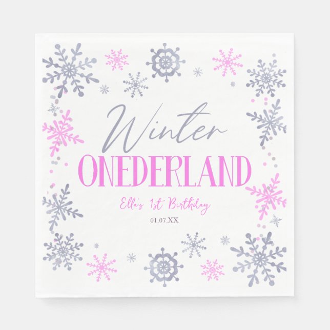 Winter ONEderland Snowflake 1st Birthday Party Pappersservett (Framsidan)