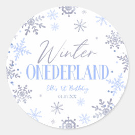 Winter ONEderland Snowflake 1st Birthday Party Runt Klistermärke