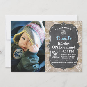 Winter Onederland Snowflake Blue Boy 1st Birthday Inbjudningar
