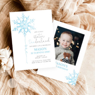 Winter ONEderland Snowflake Boy First Birthday Inbjudningar