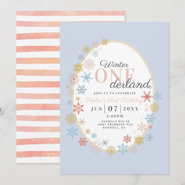 Winter Onederland Snowflake Första födelsedag Inbjudningar (Fram/baksida)