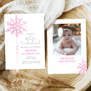 Winter ONEderland Snowflake Girl First Birthday Inbjudningar