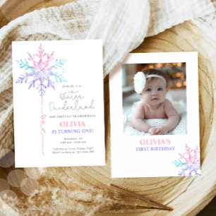 Winter ONEderland Snowflake Girl First Birthday Inbjudningar