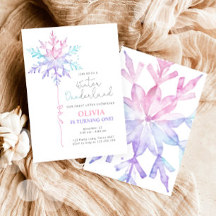 Winter ONEderland Snowflake Girl First Birthday Inbjudningar