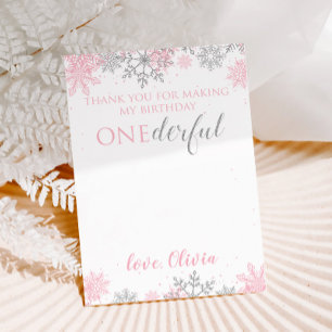 Winter ONEderland Tack rosa Silver Snöflingor Kort