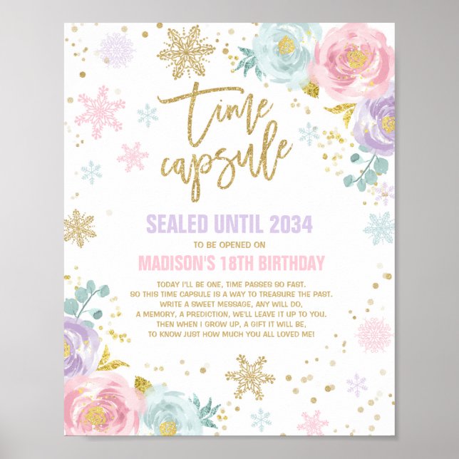 Winter ONEderland-tid Kapsel Rosa och Guld Poster (Framsidan)