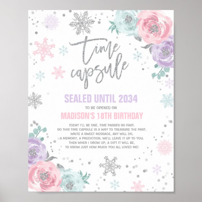 Winter ONEderland-tid Kapsel Rosa och Silver Poster (Framsidan)