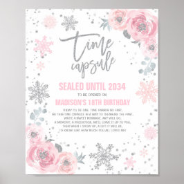 Winter ONEderland-tid Kapsel Rosa och Silver Poster
