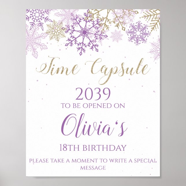 Winter ONEderland Time Capsule Sign Lila Guld Poster (Framsidan)