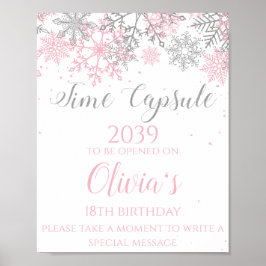 Winter ONEderland Time Capsule Sign Rosa Silver Poster