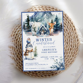 Winter Onederland Whimsical Woodland 1:a födelseda Inbjudningar