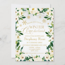 Winter Onederland White Flowers snöflingor Inbjudningar