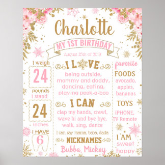 Winter Onederland Wonderland Birthday Board Poster