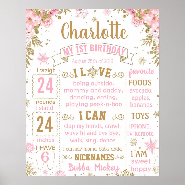 Winter Onederland Wonderland Birthday Board Poster (Framsidan)