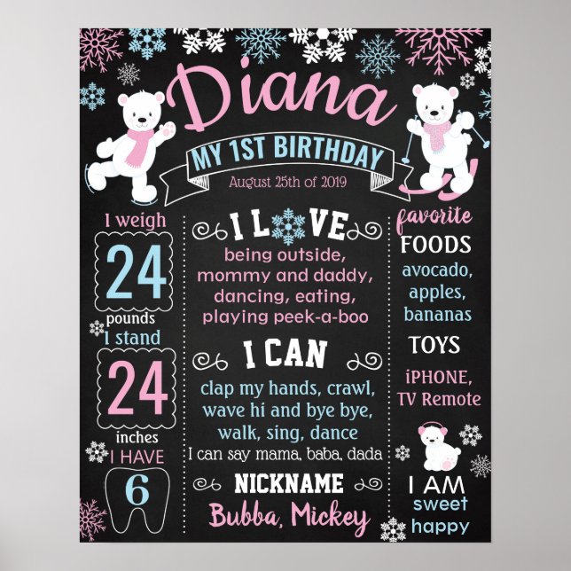 Winter Onederland Wonderland Snöflingor Birthday Poster (Framsidan)
