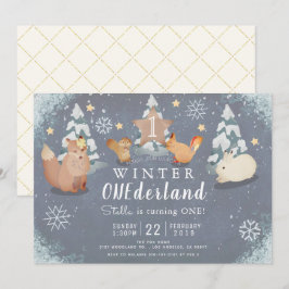Winter Onederland Woodland Animals 1:a födelsedage Inbjudningar