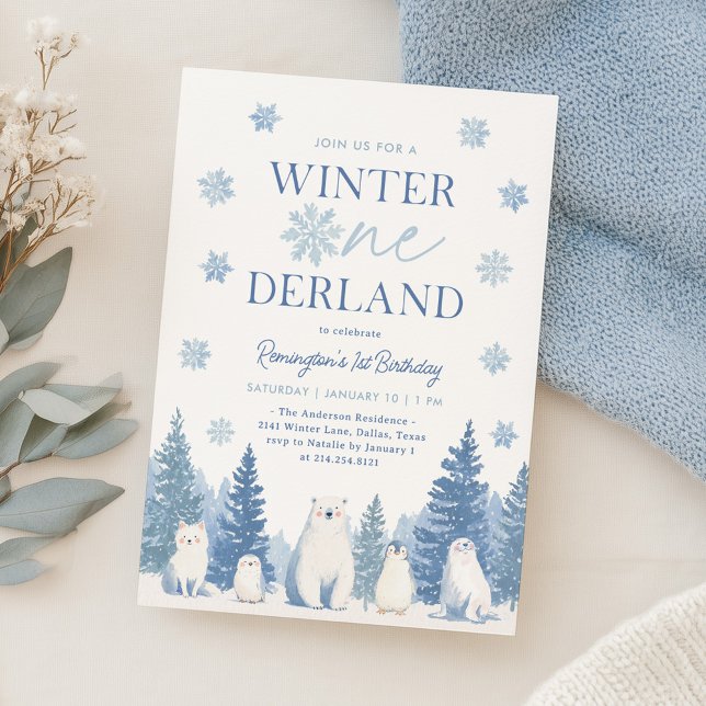 Winter Onederland Woodland Animals 1st Birthday Inbjudningar (Skapare uppladdad)