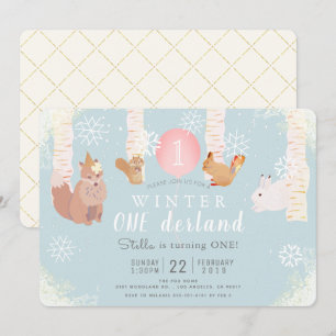 Winter ONEderland Woodland Animals Birthday Inbjudningar