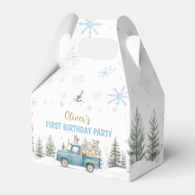 Winter Onederland Woodland Animals Birthday Presentaskar (Framsidan Sidan)