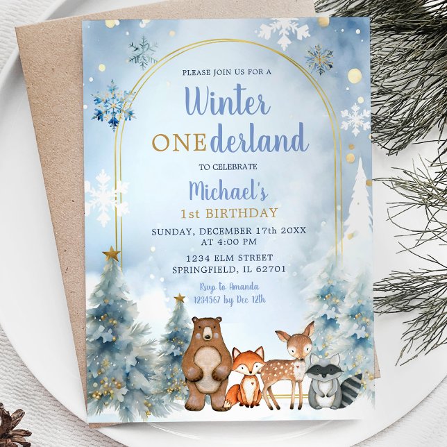 Winter ONEderland Woodland Animals Forest Birthday Inbjudningar (Skapare uppladdad)