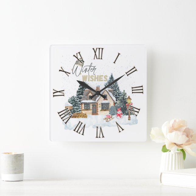 Winter Önskemål Fyrkantig Klocka (Hem)