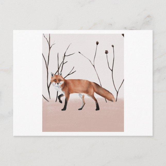 Winter orange fox walking in a portrait vykort (Framsida)