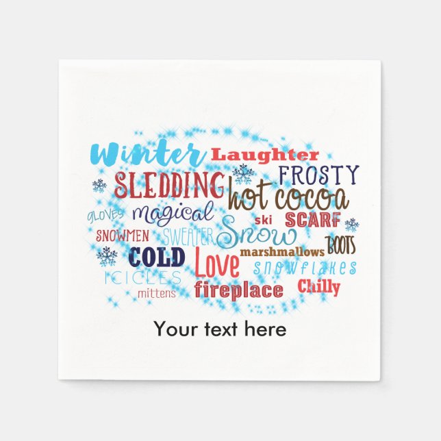 Winter Ord Typography Roligt Julfest Napkins Pappersservett (Framsidan)