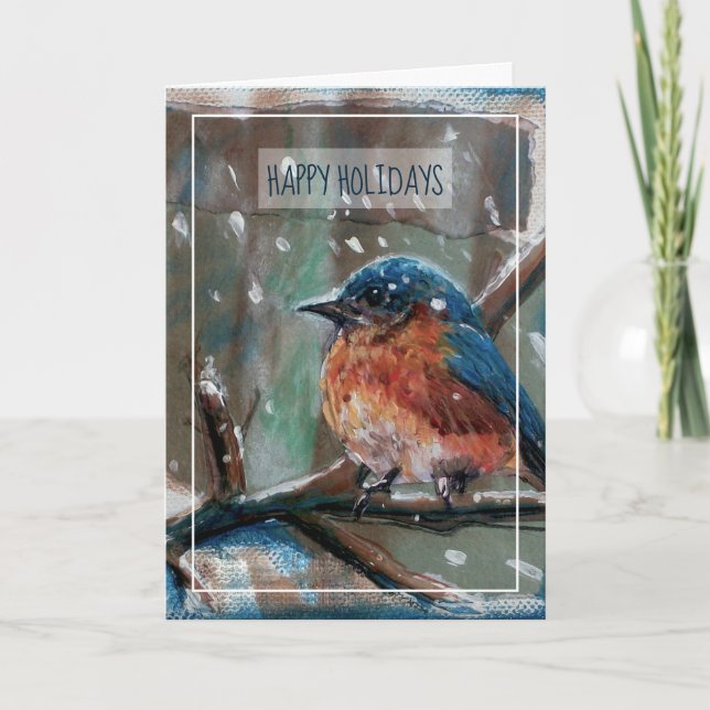 Winter Östra BlueBird Painting Glad helg Ca Kort (Framsida)