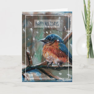 Winter Östra BlueBird Painting Glad helg Ca Kort