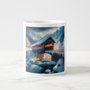 Winter, överbron och flod täckt av snö jumbo mugg