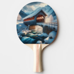 Winter, överbron och flod täckt av snö pingisracket