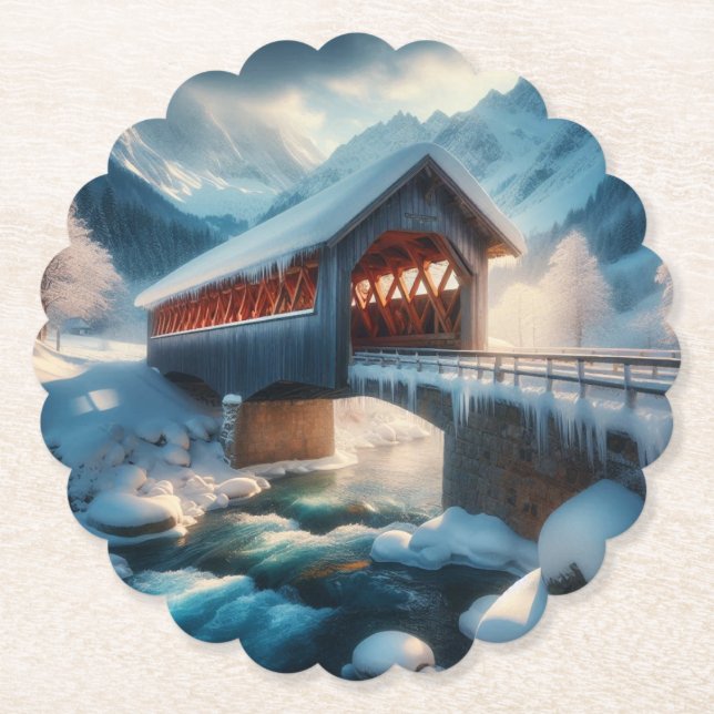 Winter, överbron och flod täckt av snö underlägg papper (Framsida)