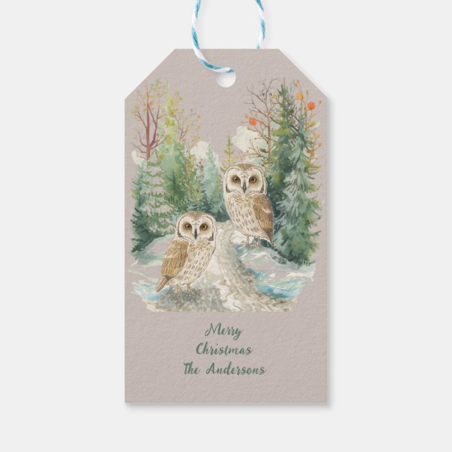 Winter Owl Christmas Woodland Art Presentetikett (Baksidan)