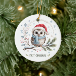 Winter Owl First Christmas Keepsake Photo Julgransprydnad Keramik